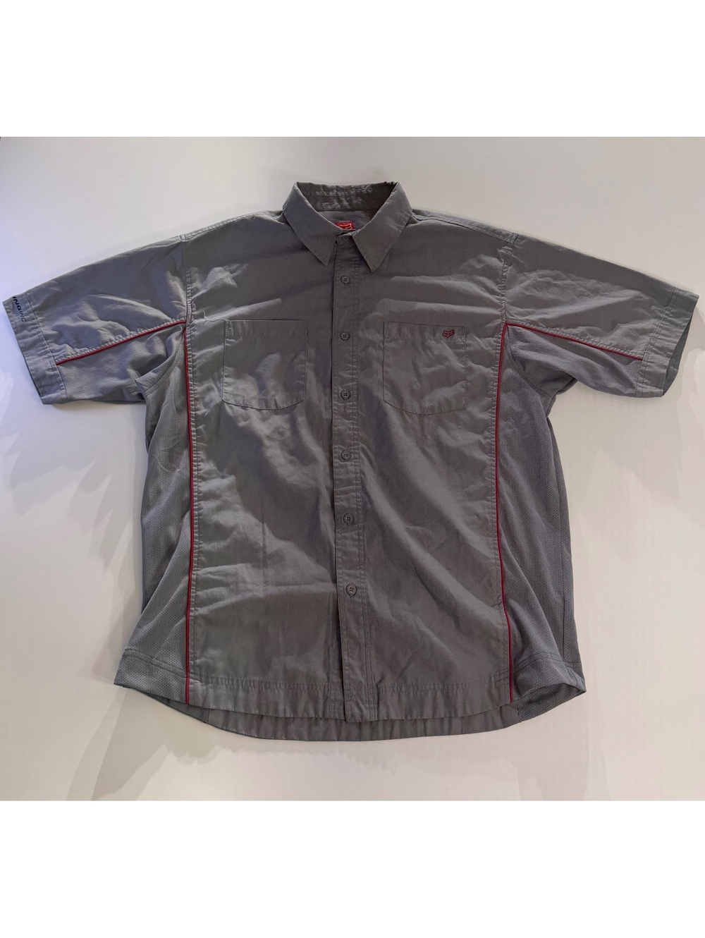Fox Racing Gray Red Mesh Pit Crew Button Up Shirt Mens XL